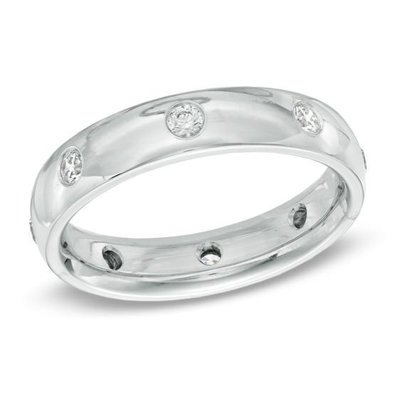 Men's 1/2 CT. T.w. Diamond Polished Wedding Band in 14K White Gold Product Image