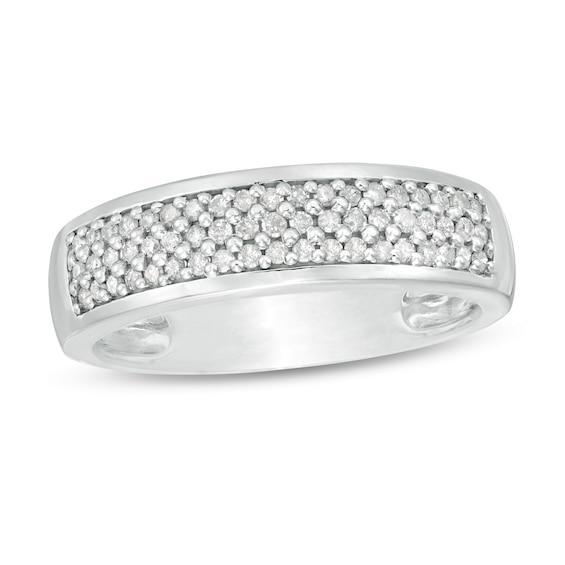 Men's 3/8 CT. T.w. Diamond Triple Row Wedding Band in 10K White Gold Product Image