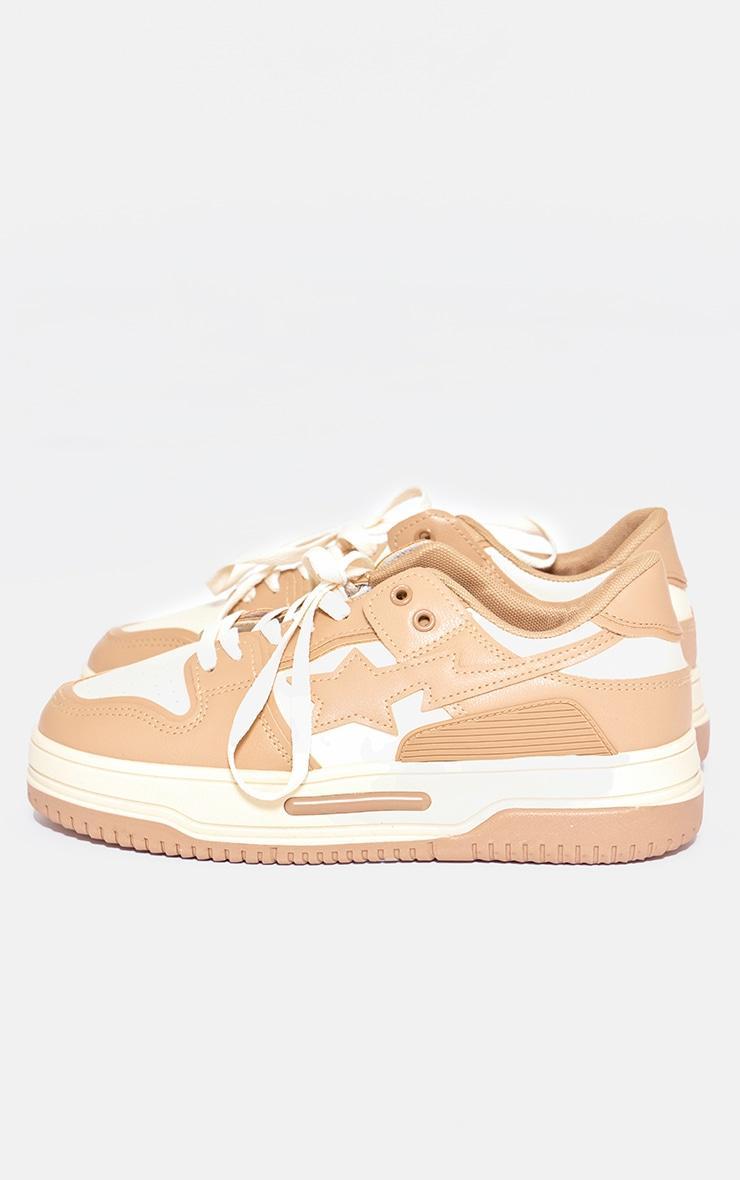 Beige Star Flat Sole Lace Up Sneakers Product Image