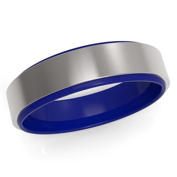 Men's 8.0mm Ring in Blue Ceramic and Stainless Steel Product Image