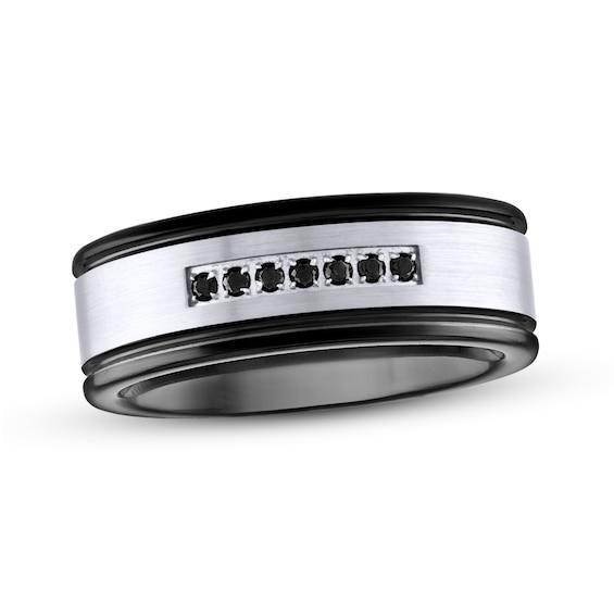 Men's 1/15 CT. T.w. Black Diamond Brushed Center Band in Black Ion-Plated Tungsten Product Image