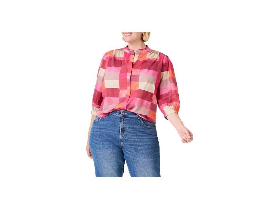 NIC+ZOE Plus Sunset Plaid Cotton Girlfriend Shirt Multi) Women's Clothing Product Image