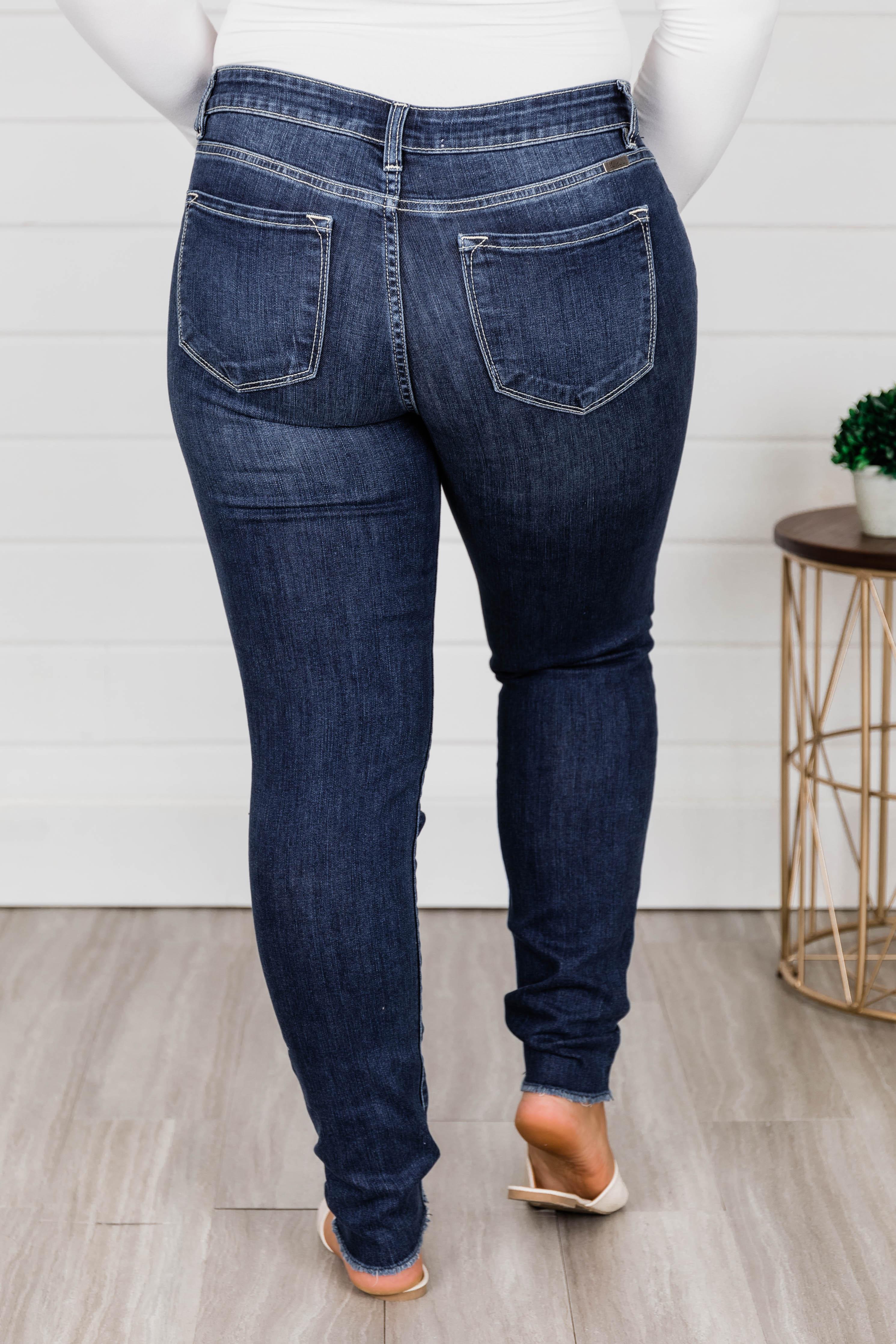 The Kallista Dark Wash Distressed Crop Jeans FINAL SALE Product Image