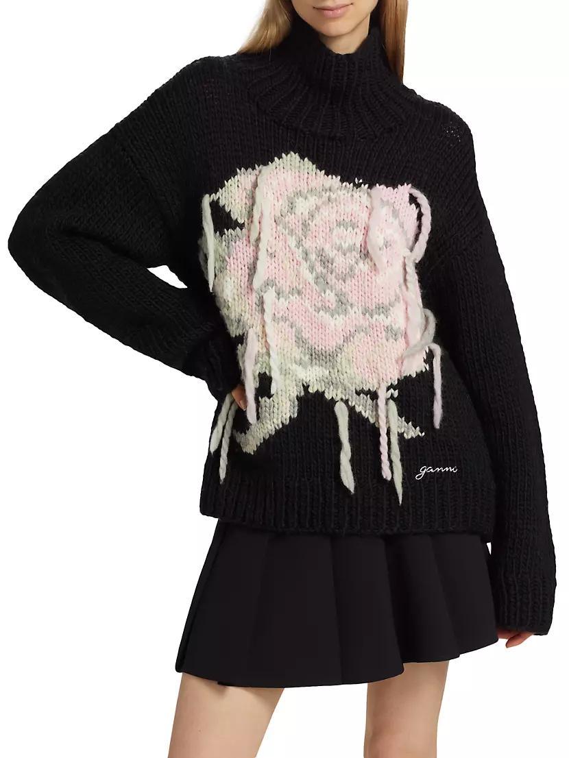 Floral Graphic Wool Turtleneck Sweater Product Image