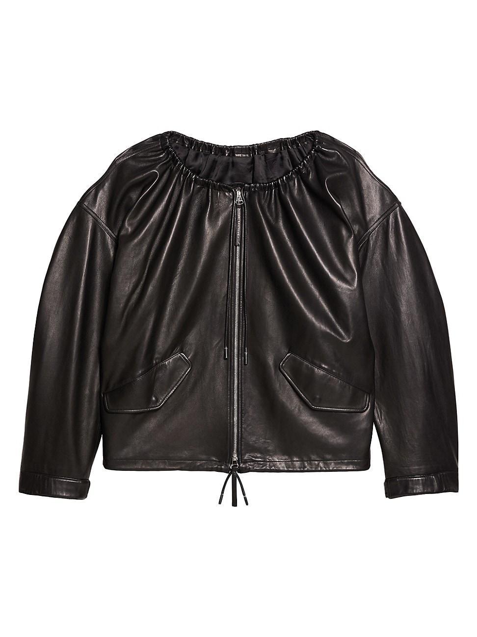 Mens Ruched Leather Jacket Product Image