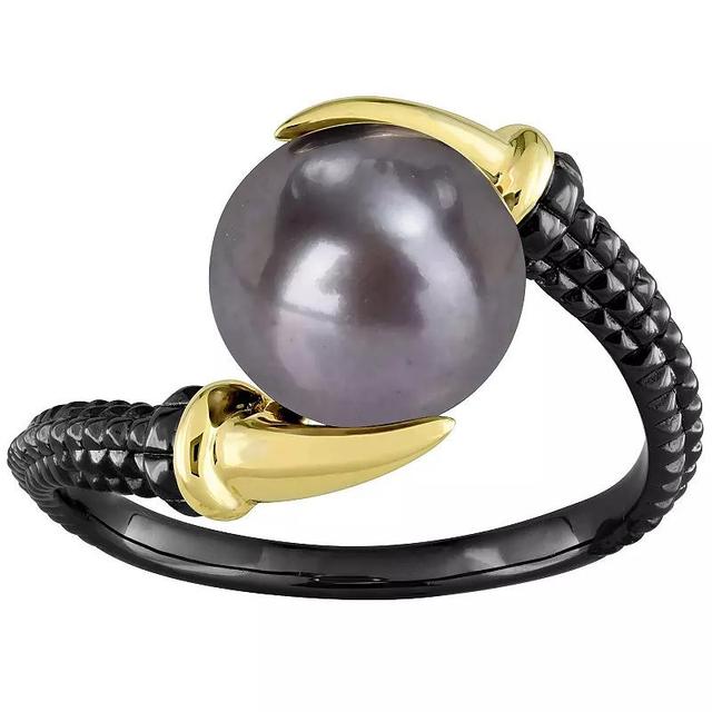 Stella Grace Mens 18k Gold Over Silver Dyed Black Freshwater Cultured Pearl Ring Two Tone Product Image