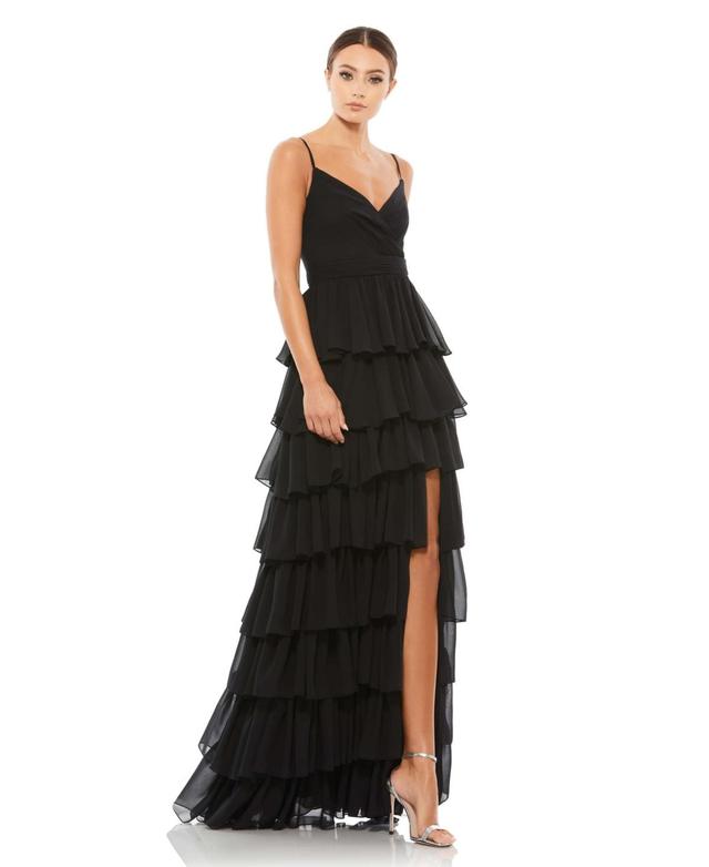 Mac Duggal Tiered Ruffle Empire Waist Chiffon Gown Product Image