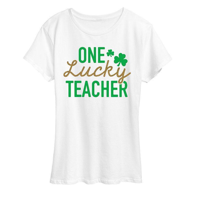 Womens One Lucky Teacher Graphic Tee, Girls White Product Image