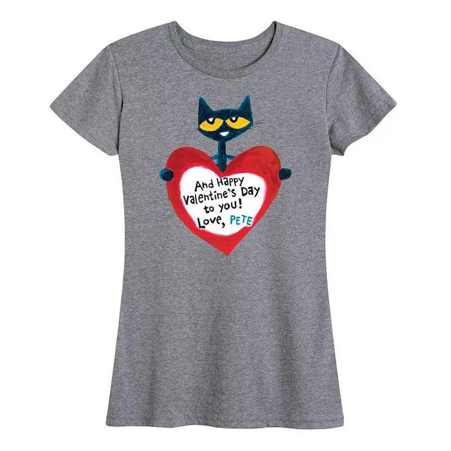 Womens Pete The Cat Pete Valentine Heart Graphic Tee Grey Gray Product Image