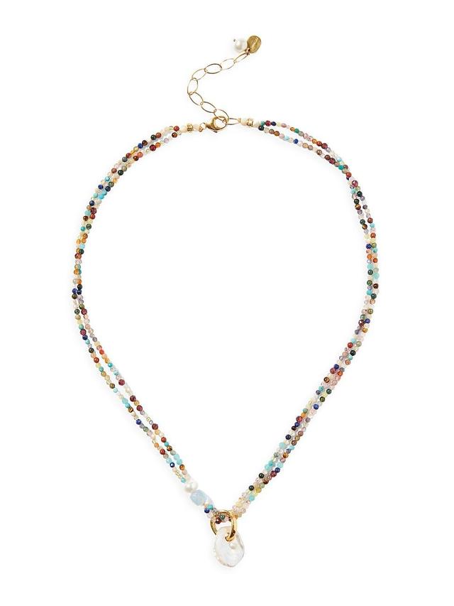 Womens 18K Gold-Plated, Freshwater Pearl & Multi-Gemstone Bead Necklace Product Image