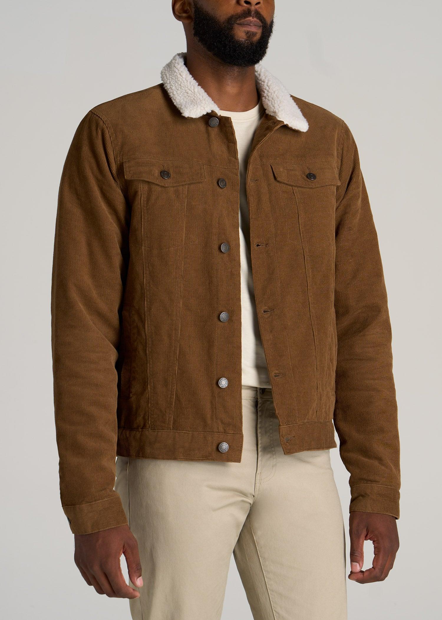 LJ&S Men's Sherpa Corduroy Tall Trucker Jacket in Tan Brown product image