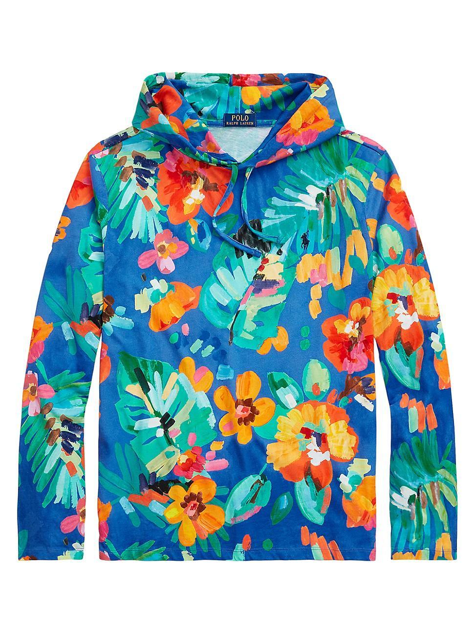 Mens Floral Cotton Hooded Long-Sleeve T-Shirt Product Image