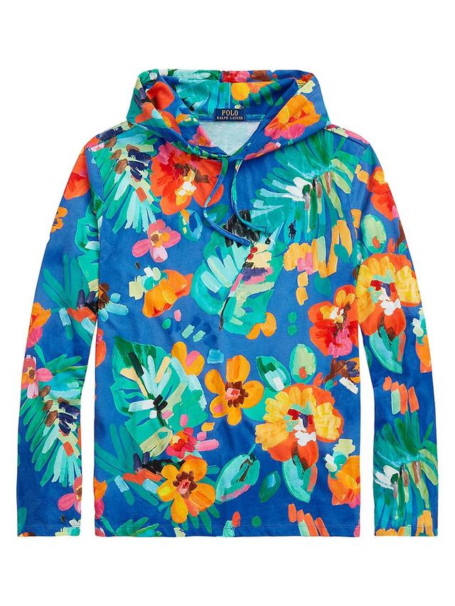 Mens Floral Cotton Hooded Long-Sleeve T-Shirt Product Image