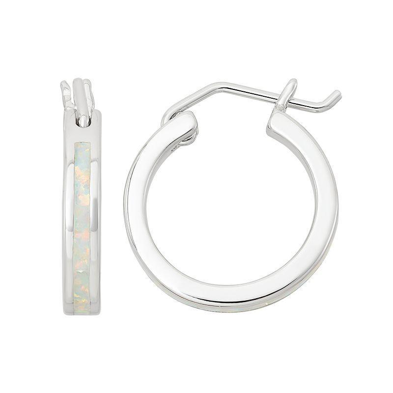 Lab-Created Opal Sterling Silver Hoop Earrings, Womens, White Product Image