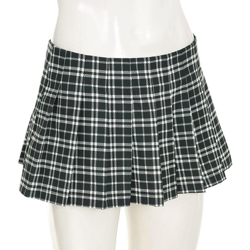 Low Waist Plaid Mini Pleated Skirt Product Image