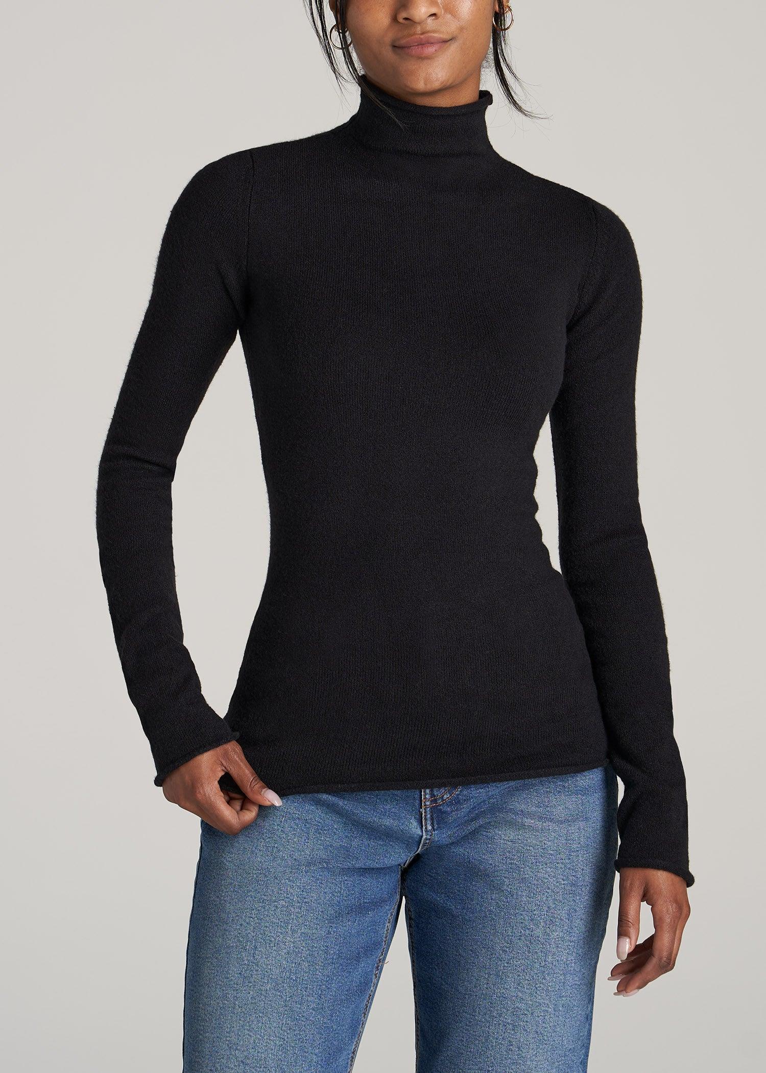 Women's Tall Rolled Mock Neck Sweater in Black Female Product Image