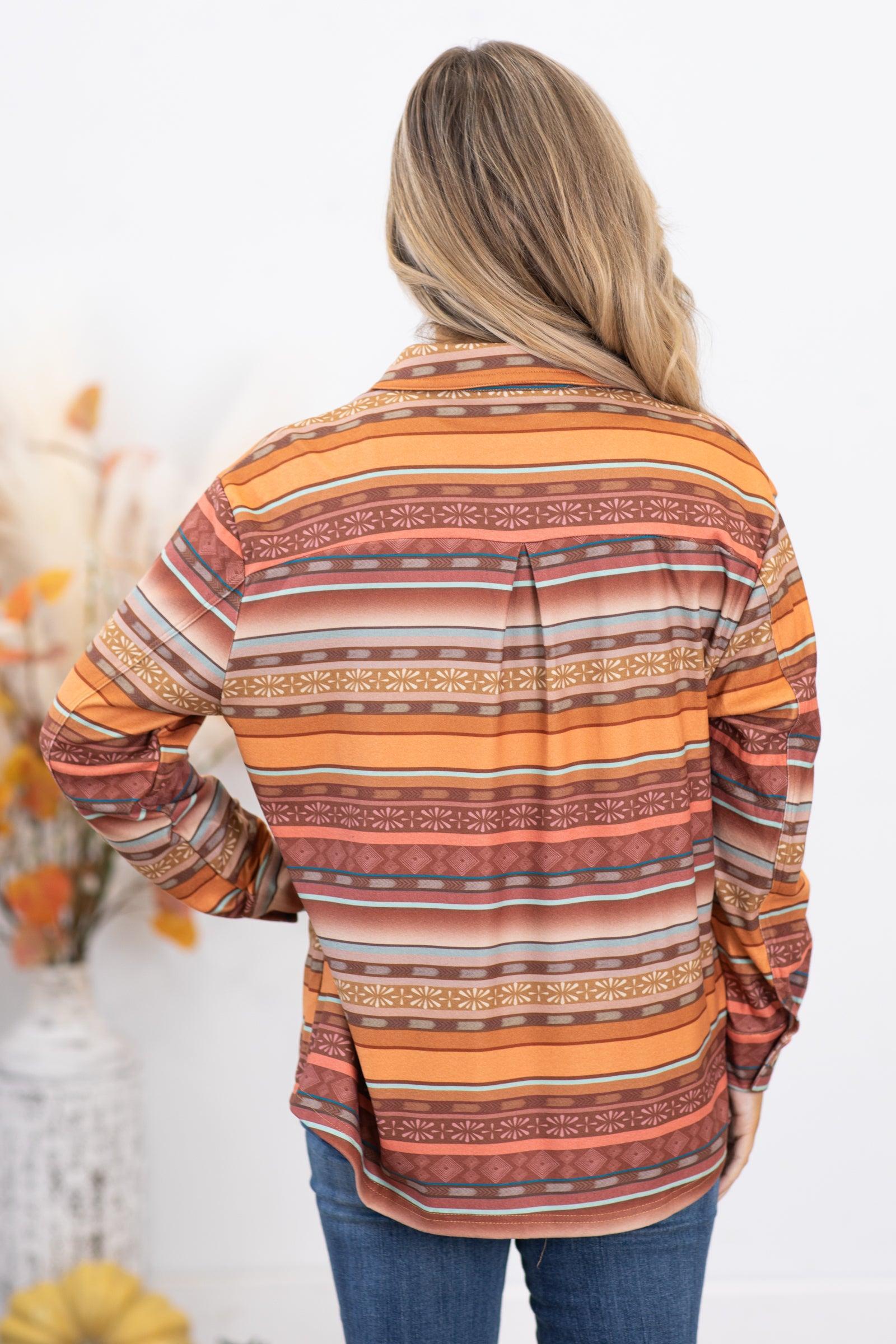 Orange Multicolor Aztec Fleece Jacket Product Image