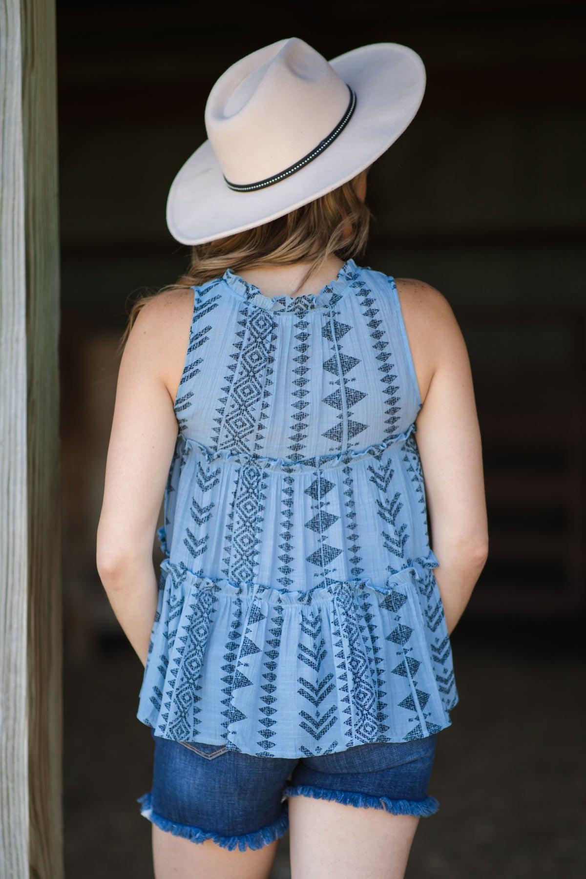 Cornflower Aztec Print Tank With Tie Product Image