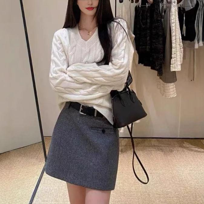 High Waist Plain Mini A-Line Skirt Product Image