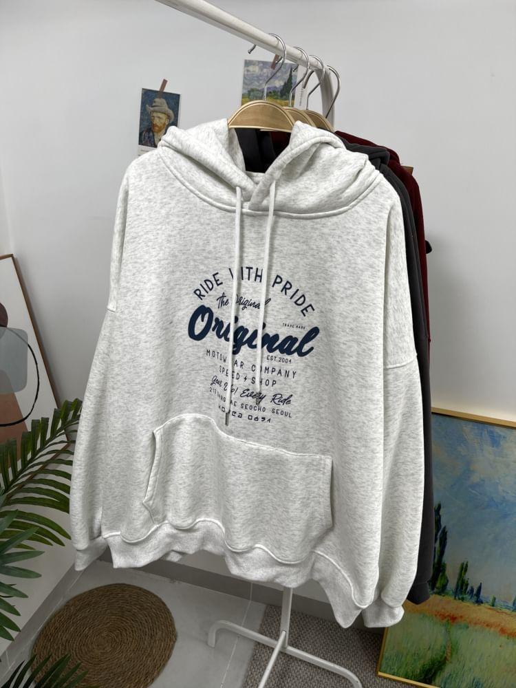 Lettering Print Drawstring Hoodie Product Image