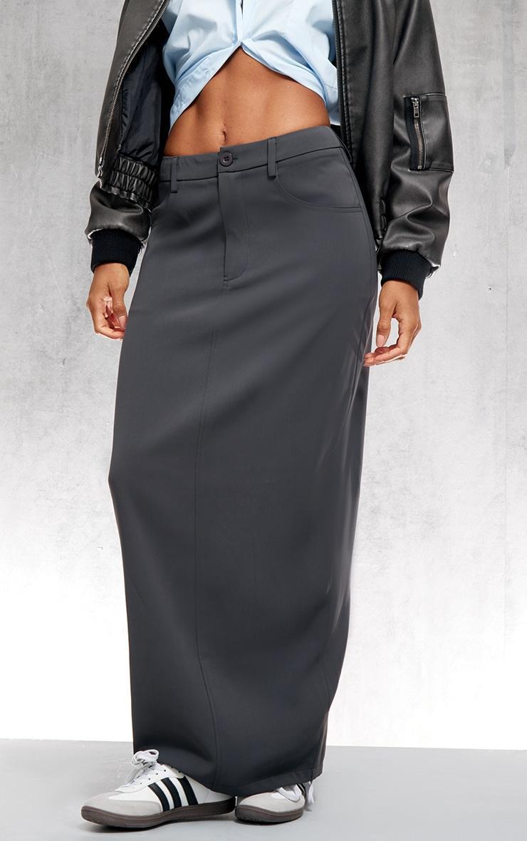 Charcoal Woven Split Back Maxi Skirt Product Image