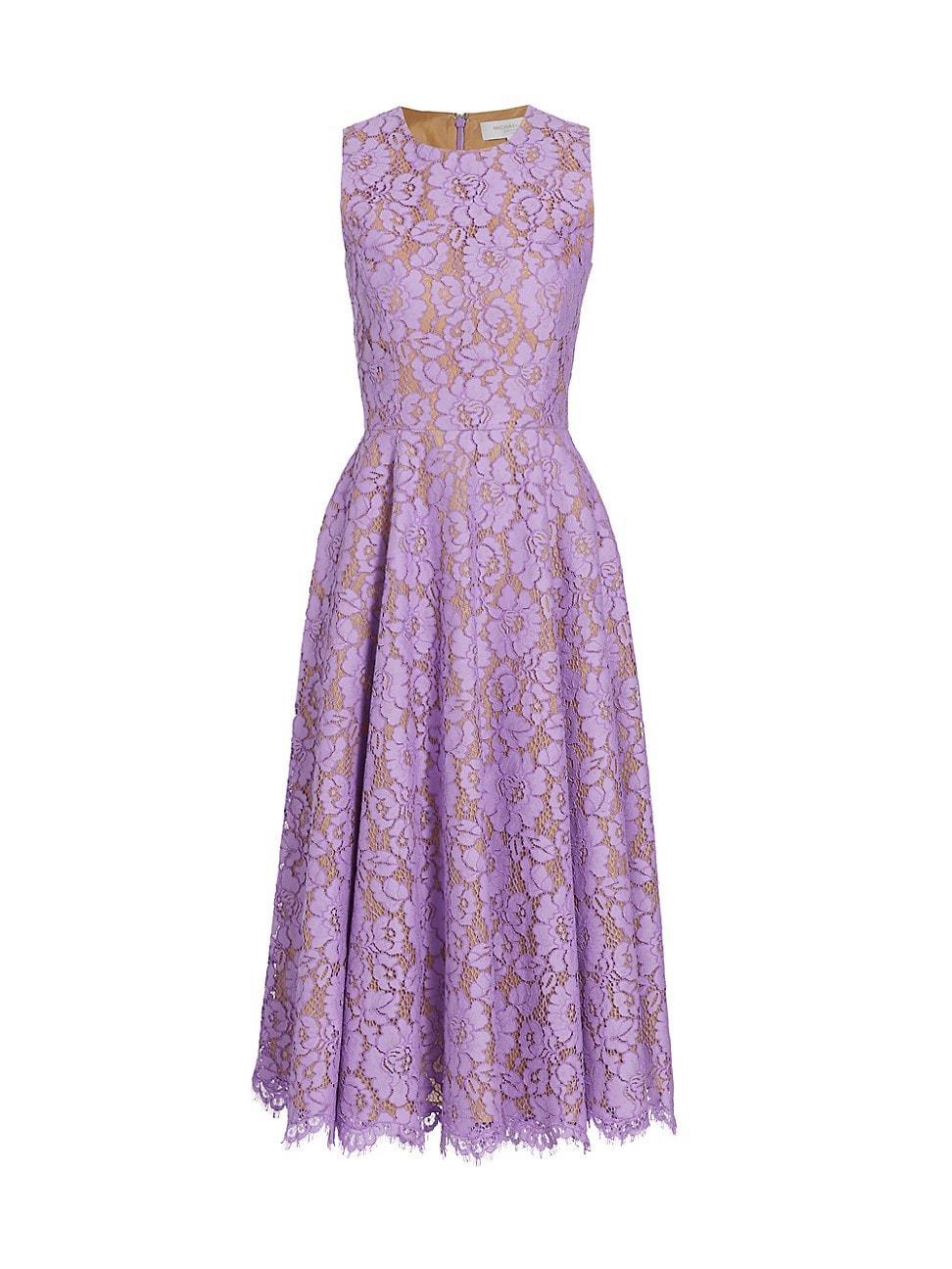 Michael Kors Collection Floral Lace Sleeveless Fit & Flare Midi Dress Product Image