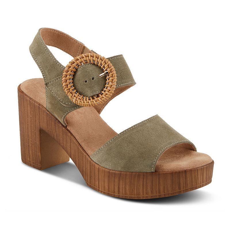 Spring Step Gamona Womens Cork Heeled Sandals Green Suede Product Image