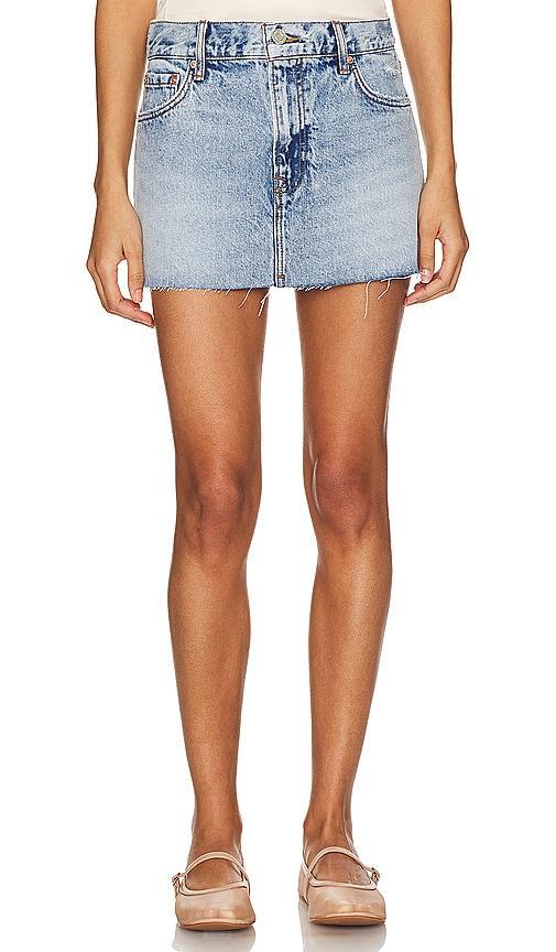 GRLFRND Maren Mini Skirt in Blue. Product Image