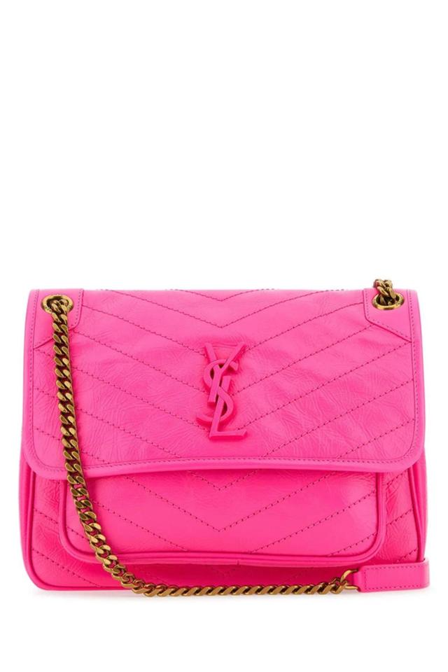 SAINT LAURENT Fluo Pink Nappa Leather Medium Niki Shoulder Bag In White Product Image