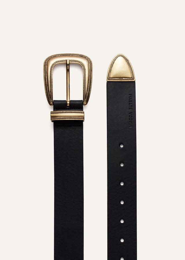 Gold-tone buckle belt in black leather Product Image