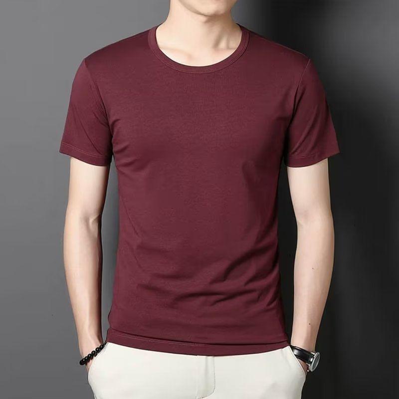 Short-Sleeve Crew Neck Plain T-Shirt Product Image