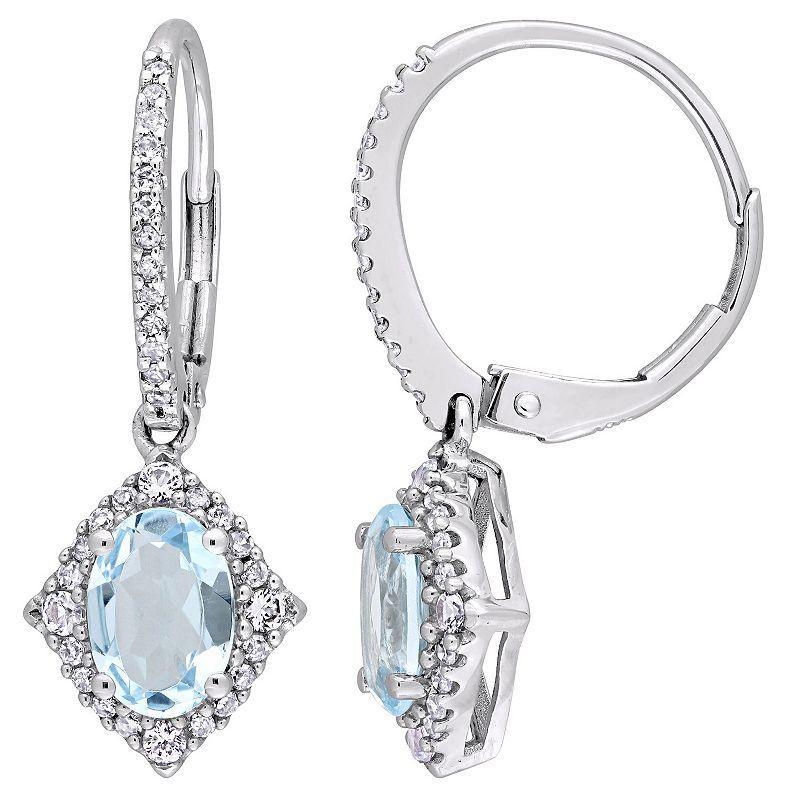 Stella Grace 10k White Gold Sky Blue Topaz, White Sapphire & 1/5 Carat T.W. Diamond Vintage Leverback Earrings, Womens, 10k Whgold Product Image