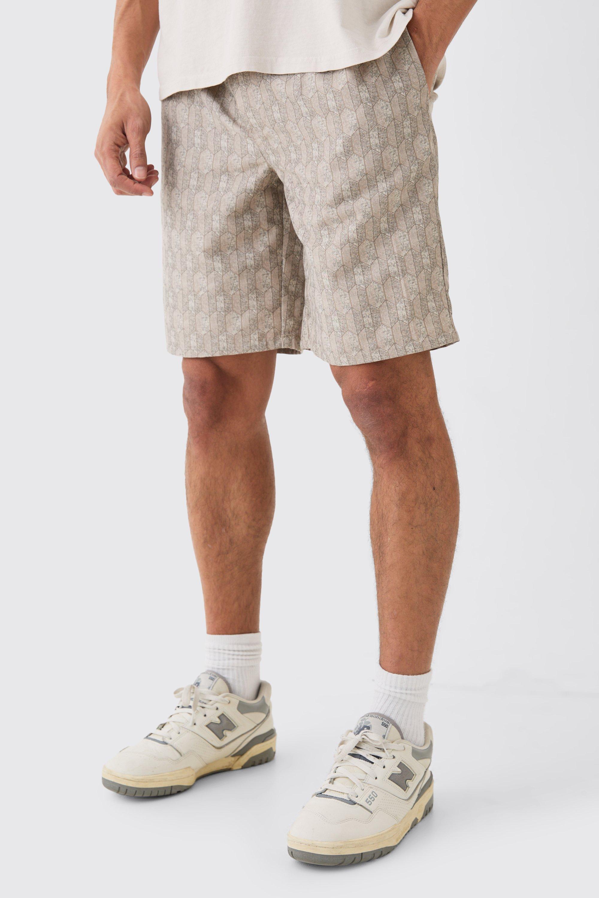 Elastic Waist Straight Woven Geo Short | boohooMAN USA Product Image