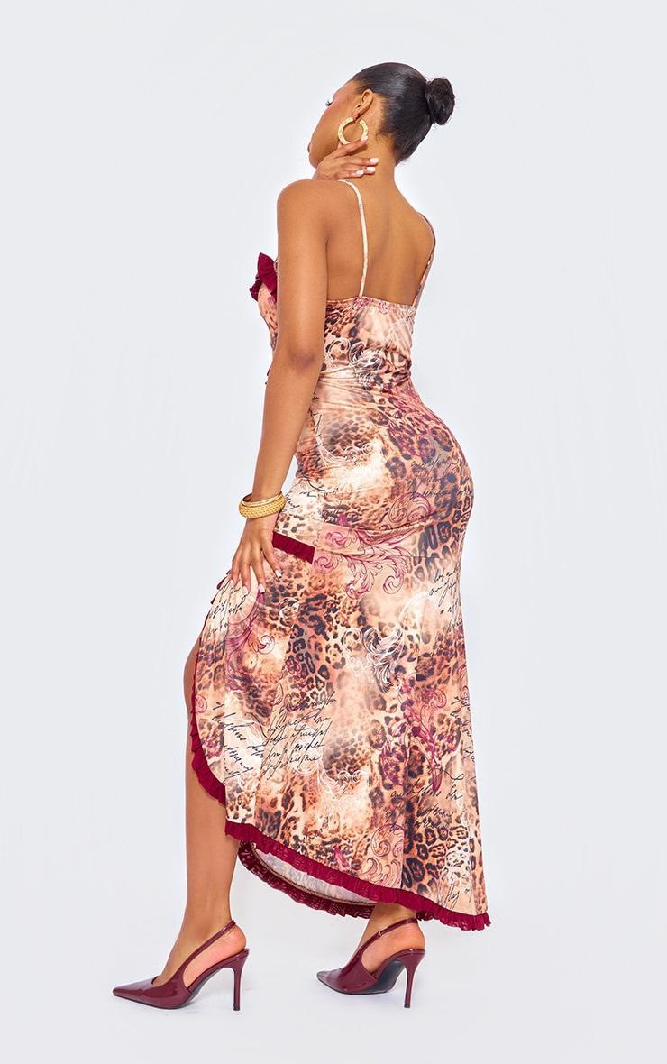 Brown Printed Cut Out Cami Split Hem Maxi Dress Product Image