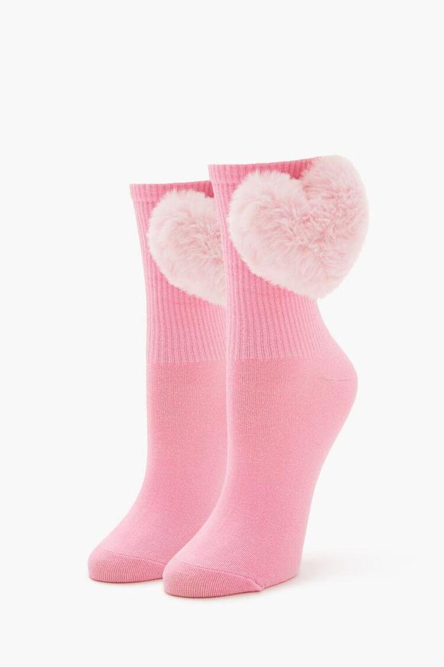 Plush Heart Ribbed Crew Socks | Forever 21 Product Image