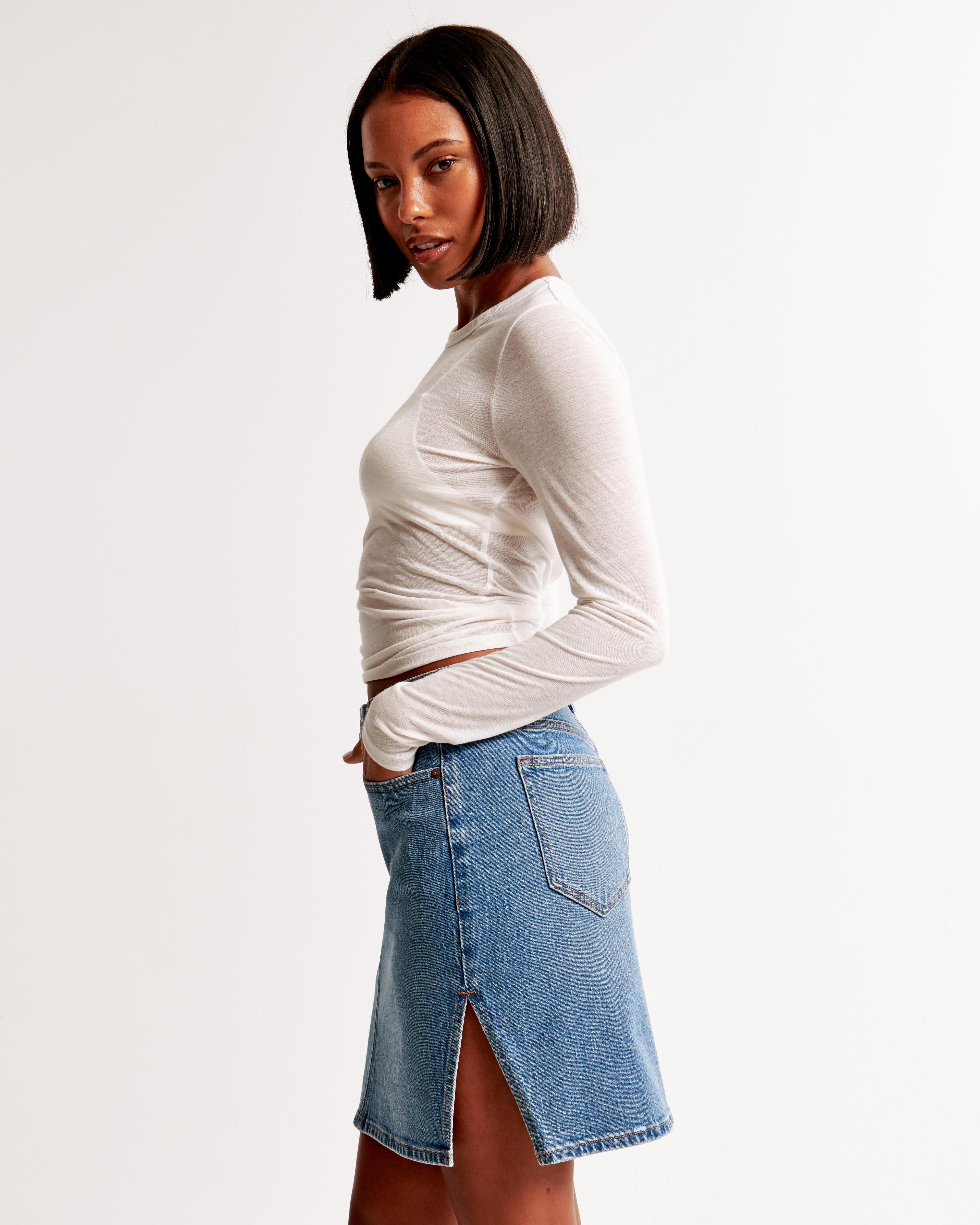 Mid Rise Denim Pencil Midi Skirt Product Image