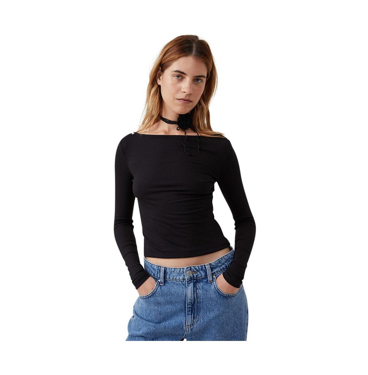 Cotton On Womens Staple Rib Boat Neck Long Sleeve Top Product Image