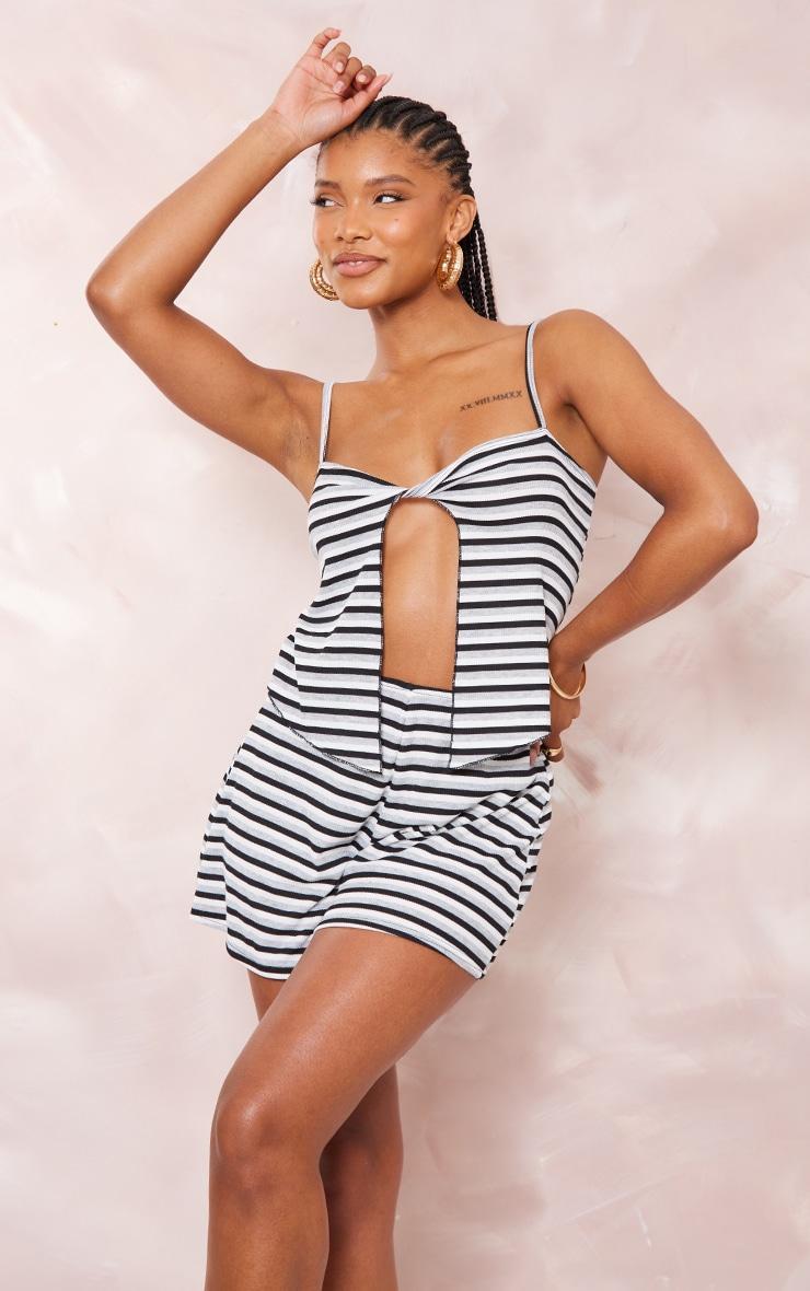 Monochrome Stripe Twist Bust Strappy Cut Out Romper Product Image