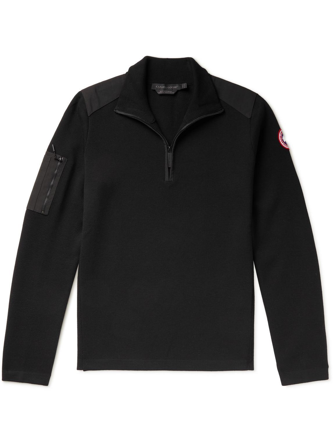 CANADA GOOSE Stormont Slim-fit Cordura-trimmed Merino Wool Half-zip Sweater In Black Product Image