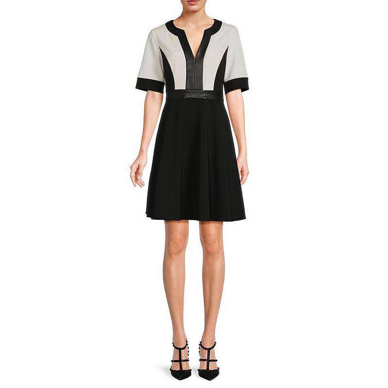 Focus by Shani Womens Colorblock Fit & Flare Dress - Black Ivory Product Image