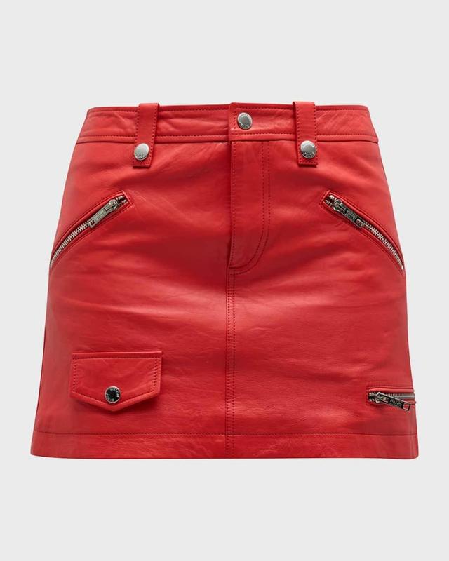 Zip-Pocket Faux-Leather Mini Skirt Product Image