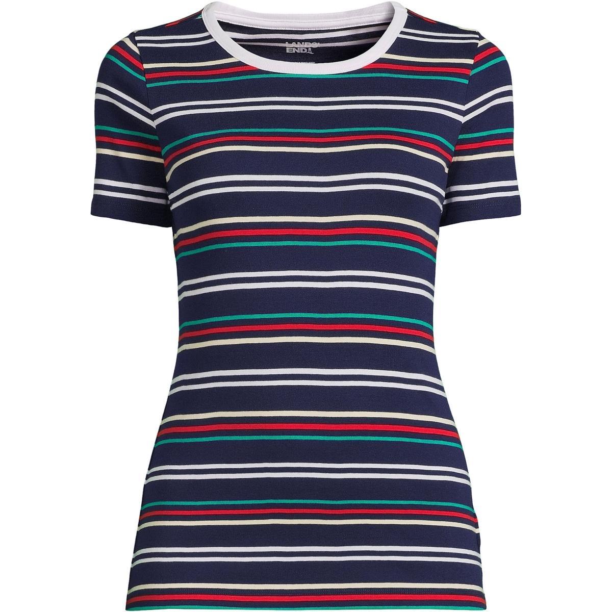 Petite Lands End All-Cotton Crewneck Tee, Womens Blue Team Stripe Product Image