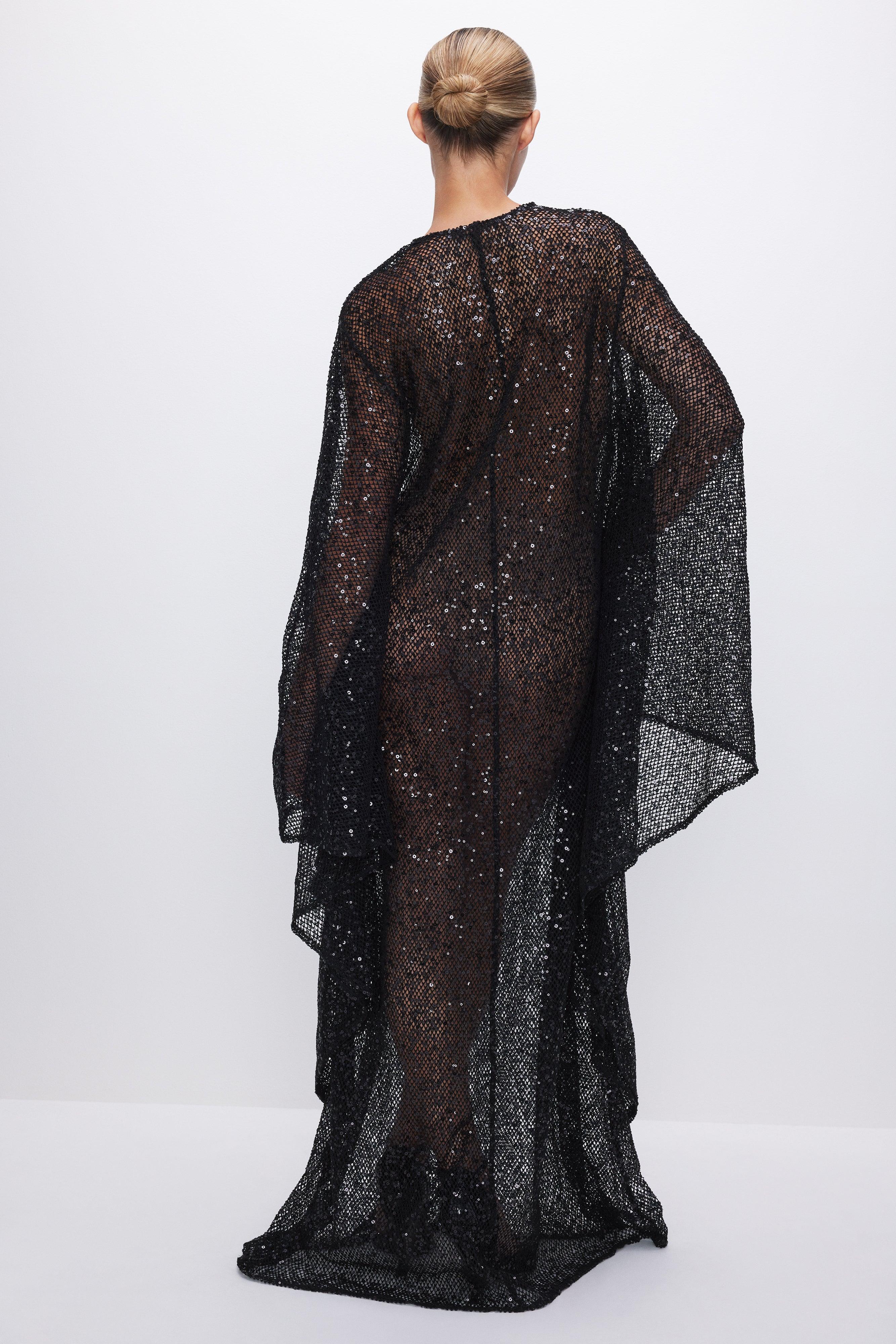 SEQUIN CROCHET CAFTAN | BLACK001 Product Image