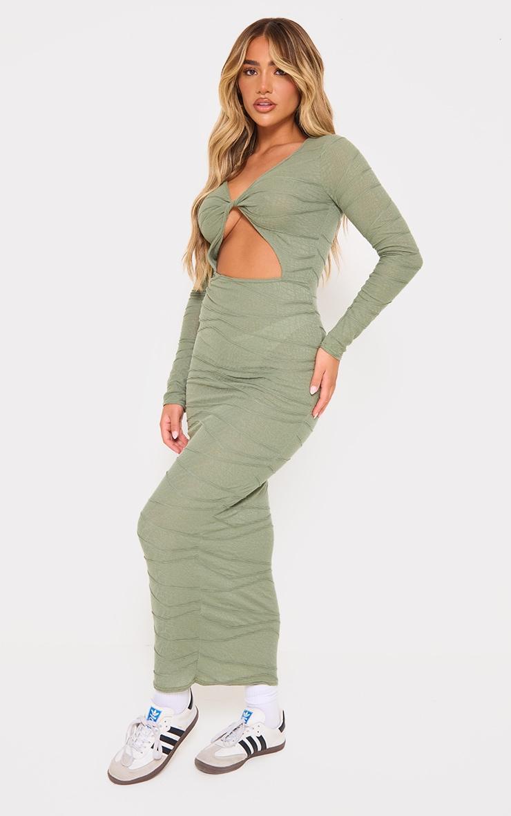 Khaki Textured Cut Out Maxi Dress Product Image