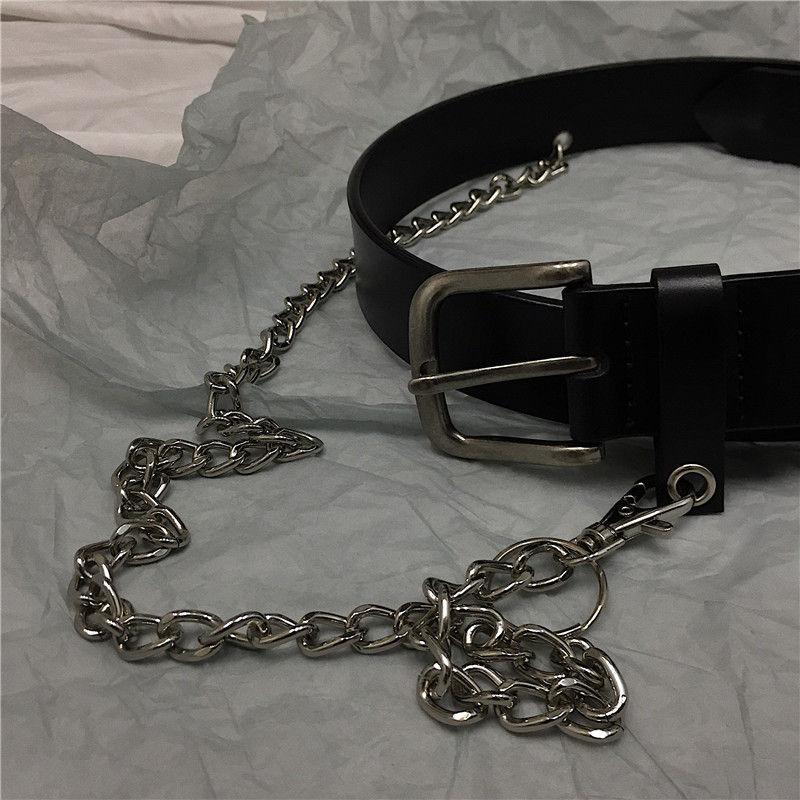 Faux Leather Belt With Chain Product Image