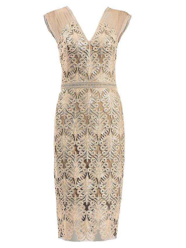 Womens Sequined Lace Midi Dress Product Image