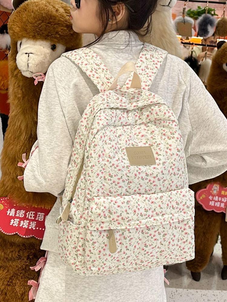 Floral Print Applique Nylon Backpack Product Image