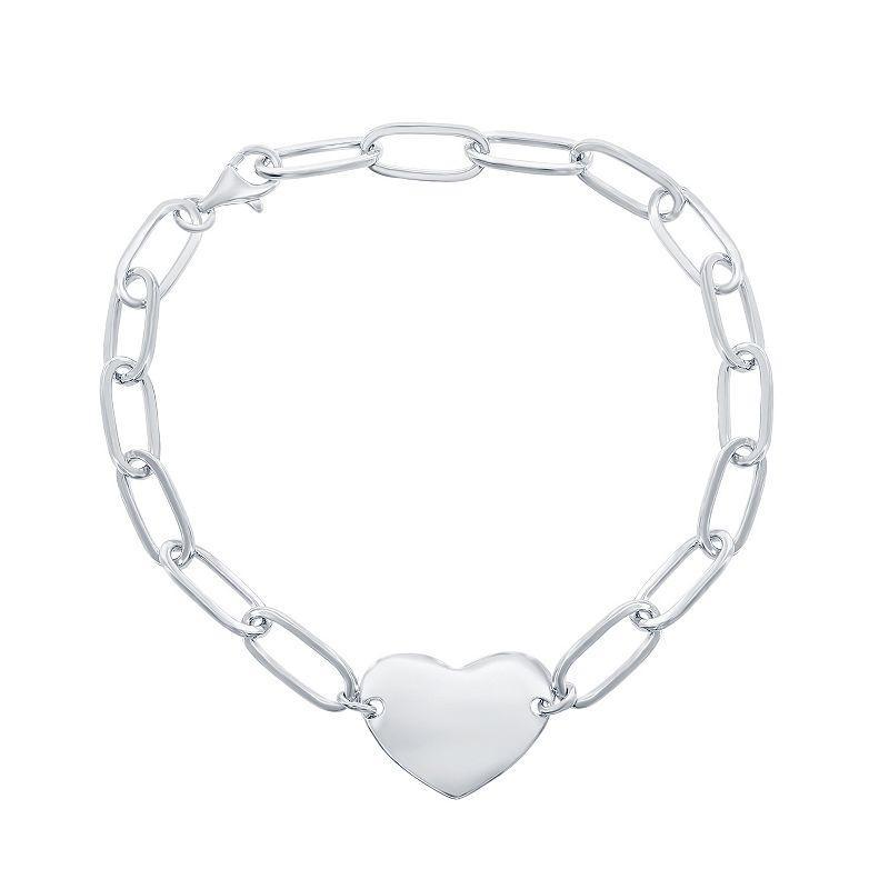 Argento Bella Heart Paperclip Chain Bracelet, Womens Sterling Product Image