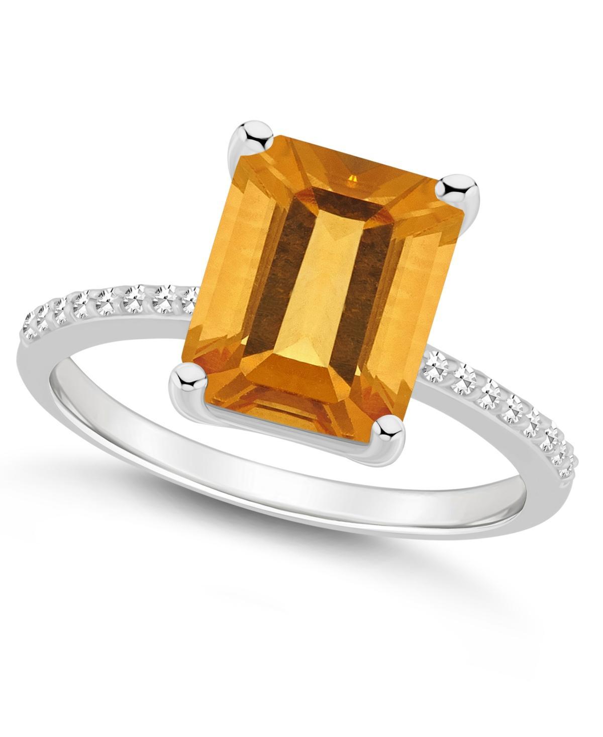 Alyson Layne Sterling Silver 10 mm x 8 mm Emerald Cut Gemstone & 1/10 Carat T.W. Diamond Ring, Womens Orange Product Image