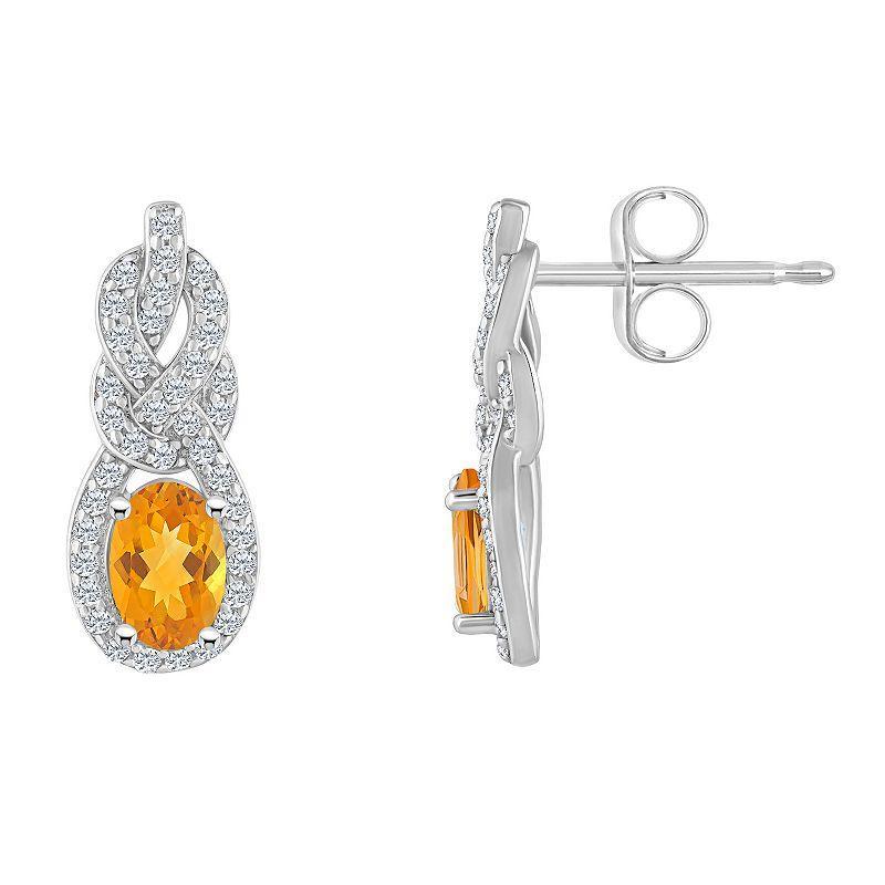 Celebration Gems Sterling Silver Citrine White Topaz Accent Earrings, Womens, Orange Product Image